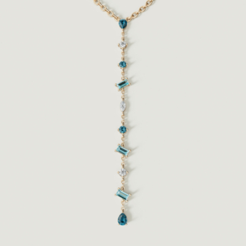 Fireworks Sparkles 18k Yellow Gold Diamond, Blue Topaz & London Topaz Necklace