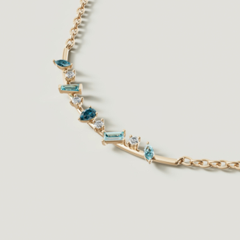 Fireworks Sparkles 18k Yellow Gold Diamond, Blue Topaz & London Topaz Necklace