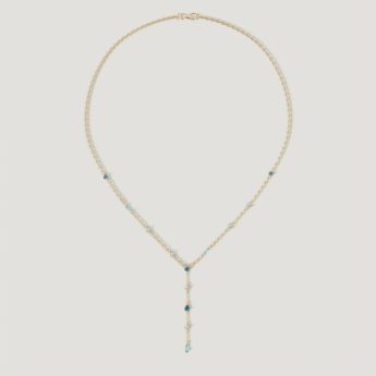 Fireworks Sparkles 18k Yellow Gold Diamond, Blue Topaz & London Topaz Necklace