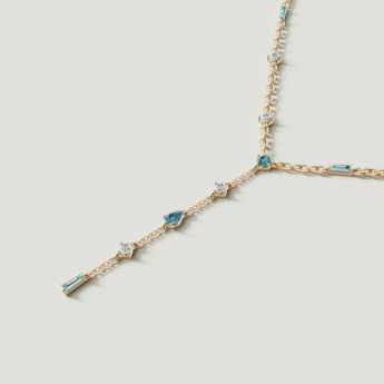 Fireworks Sparkles 18k Yellow Gold Diamond, Blue Topaz & London Topaz Necklace