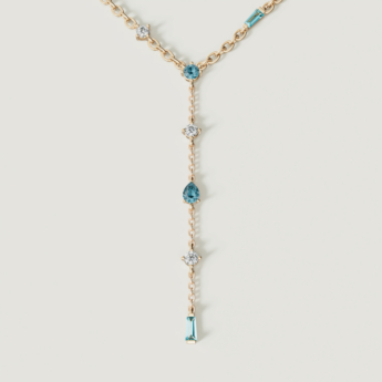 Fireworks Sparkles 18k Yellow Gold Diamond, Blue Topaz & London Topaz Necklace