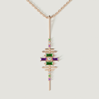 Fireworks Fiesta Diamond and Precious Gem Necklace in 18k Rose Gold