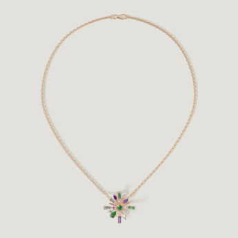 Fireworks Fiesta Diamond and Precious Gem Necklace in 18k Rose Gold