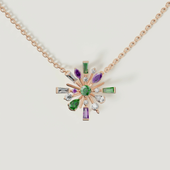 Fireworks Fiesta Diamond and Precious Gem Necklace in 18k Rose Gold