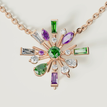 Fireworks Fiesta Diamond and Precious Gem Necklace in 18k Rose Gold