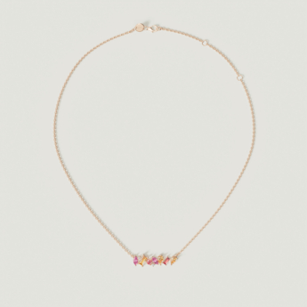 Fireworks Sparks Coloured Gemstones & Diamond Bar Necklace 18K Rose Gold 