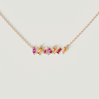 Fireworks Sparks Coloured Gemstones & Diamond Bar Necklace 18K Rose Gold 