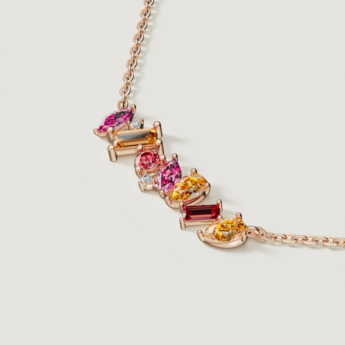 Fireworks Sparks Coloured Gemstones & Diamond Bar Necklace 18K Rose Gold 