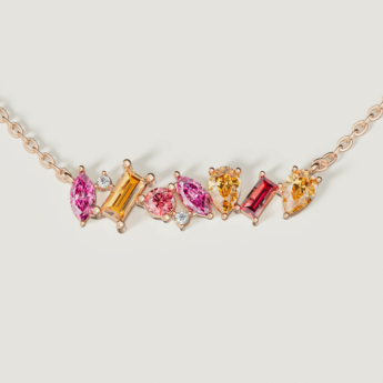 Fireworks Sparks Coloured Gemstones & Diamond Bar Necklace 18K Rose Gold 