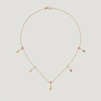 Fireworks Sparks Coloured Gemstones & Diamond Droplets Necklace 18K Rose Gold 