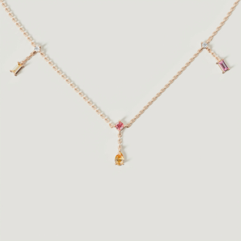 Fireworks Sparks Coloured Gemstones & Diamond Droplets Necklace 18K Rose Gold 