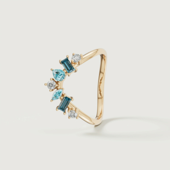 Fireworks Sparkles 18k Yellow Gold Diamond, Blue Topaz & London Topaz Ring