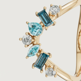 Fireworks Sparkles 18k Yellow Gold Diamond, Blue Topaz & London Topaz Ring