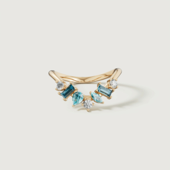 Fireworks Sparkles 18k Yellow Gold Diamond, Blue Topaz & London Topaz Ring