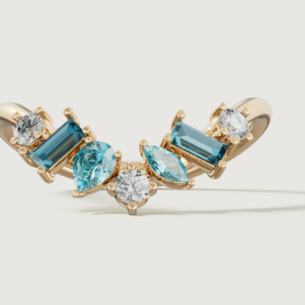 Fireworks Sparkles 18k Yellow Gold Diamond, Blue Topaz & London Topaz Ring