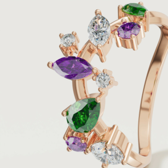 خاتم فيستا المرصع بالألماس والأحجار الكريمة من الذهب الوردي عيار 18 قيراط