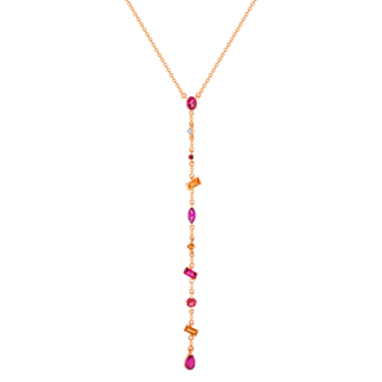 قلادة فايروركس سباركس من الذهب الوردي عيار 18 قيراط على شكل Y مرصعة بالألماس وأحجار كريمة ملونة