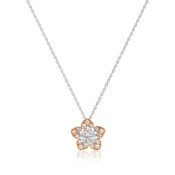 Heart To Heart Star Flower Pendant Chain White and Rose Gold 