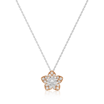Heart To Heart  Star Flower Pendant Chain White and Rose Gold 