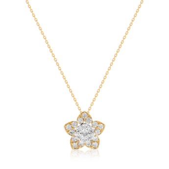 Heart To Heart Star Flower Pendant Chain Yellow Gold  