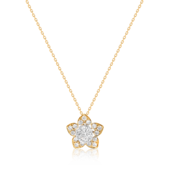 Heart to Heart Star Flower Pendant Chain Yellow Gold 