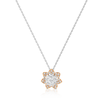 Heart To Heart Star Flower Pendant Chain White and Rose Gold 