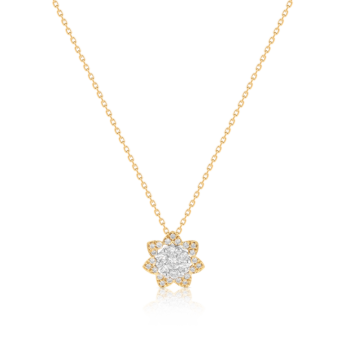Heart To Heart Star Flower Pendant Chain Yellow Gold 