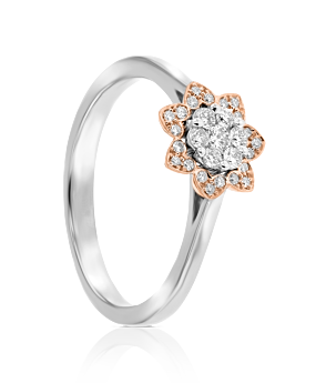 Heart To Heart Star Flower Ring White and Rose Gold 