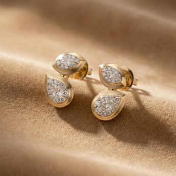 Illusion Round Soli 18k Yellow Gold Diamond Earrings