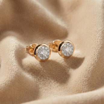 Illusion Round Soli 18k Yellow Gold Diamond Earrings