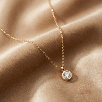 Illusion Round Soli 18k Yellow Gold Diamond Pendant Necklace