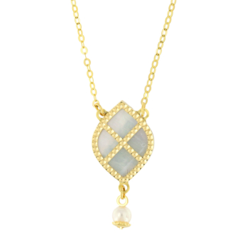 Kiku Arabiya 18k Yellow Gold Necklace With Blue and White Mother of Pearl and White Freshwater Pearl