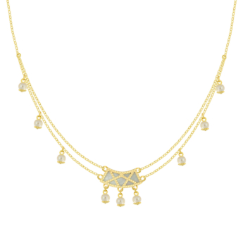 Kiku Arabiya 18k Yellow Gold Necklace With Turquoise and White Mother of Pearl and White Freshwater Pearl