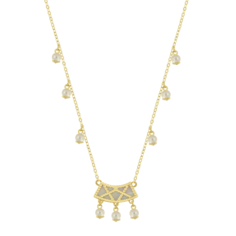 Kiku Arabiya 18k Yellow Gold Necklace With Green and White Mother of Pearl and White Freshwater Pearl