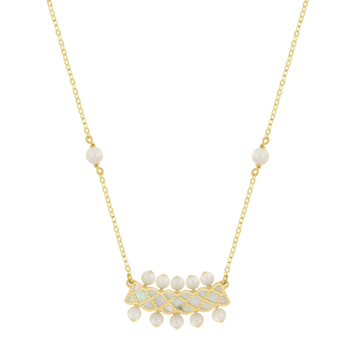 Kiku Arabiya 18k Yellow Gold Necklace With Blue and White Mother of Pearl and White Freshwater Pearl