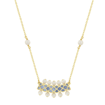 Kiku Arabiya 18k Yellow Gold Necklace With Blue and White Mother of Pearl and White Freshwater Pearl