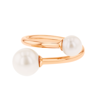 Kiku Glow Open Ring in 18K Rose Gold With Two Freshwater Pearls
