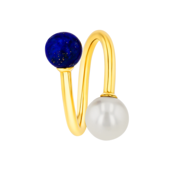 Kiku Glow Open Ring in 18K Yellow Gold With a Freshwater Pearl and a Lapiz Lazuli Stone