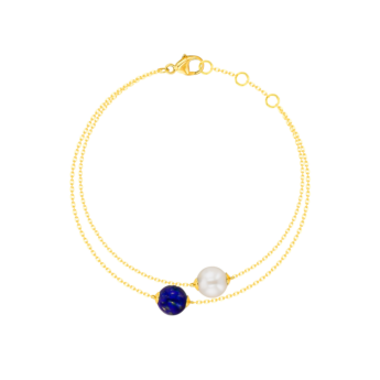 Kiku Glow Two Layered Bracelet in 18K Yellow Gold With a Freshwater Pearl and Lapiz Lazuli Stone
