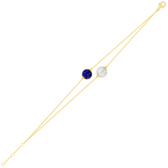 Kiku Glow Two Layered Bracelet in 18K Yellow Gold With a Freshwater Pearl and Lapiz Lazuli Stone