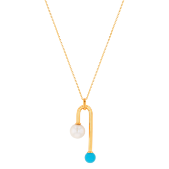 Kiku Glow Necklace in 18K Yellow Gold With a Freshwater Pearl and Turquoise Stone