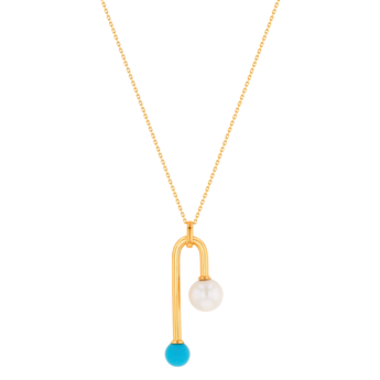 Kiku Glow Necklace in 18K Yellow Gold With a Freshwater Pearl and Turquoise Stone