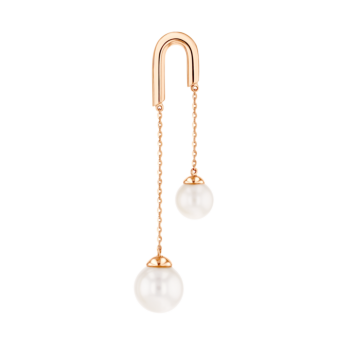 Kiku Glow Earrings in 18K Rose Gold With Two Freshwater Pearls on a Chain