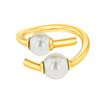 Kiku Glow Open Ring in 18K Yellow Gold With Two Freshwater Pearls