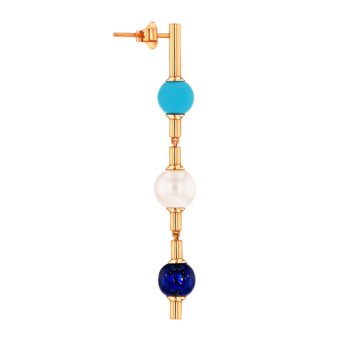 أقراط كيكو غلو من الذهب الأصفر عيار 18 قيراط مع حجر الفيروز واللازورد ولآلئ الماء العذب