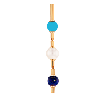 أقراط كيكو غلو من الذهب الأصفر عيار 18 قيراط مع حجر الفيروز واللازورد ولآلئ الماء العذب