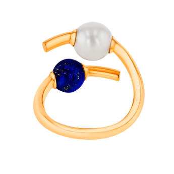 Kiku Glow Open Ring in 18K Yellow Gold With a Freshwater Pearl and a Lapiz Lazuli Stone