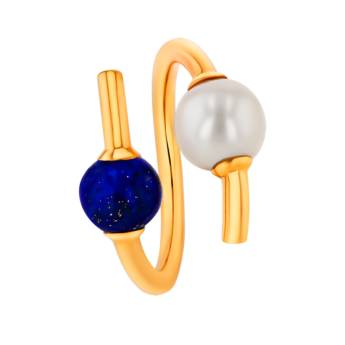 Kiku Glow Open Ring in 18K Yellow Gold With a Freshwater Pearl and a Lapiz Lazuli Stone