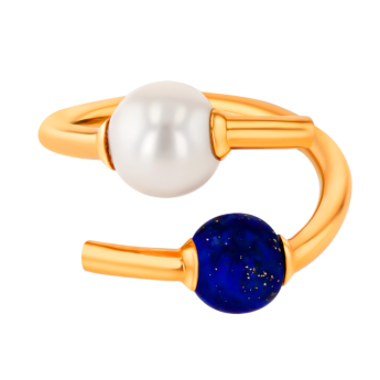 Kiku Glow Open Ring in 18K Yellow Gold With a Freshwater Pearl and a Lapiz Lazuli Stone
