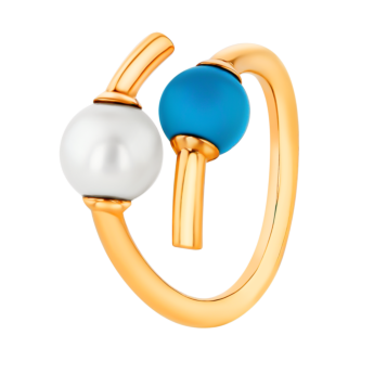 Kiku Glow Open Ring in 18K Yellow Gold With a Freshwater Pearl and a Turquoise Stone